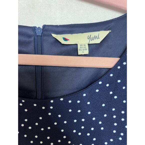 Yumi Dress Size 8/10 Short Sleeves Blue With White Polka Dots - Picture 4 of 5